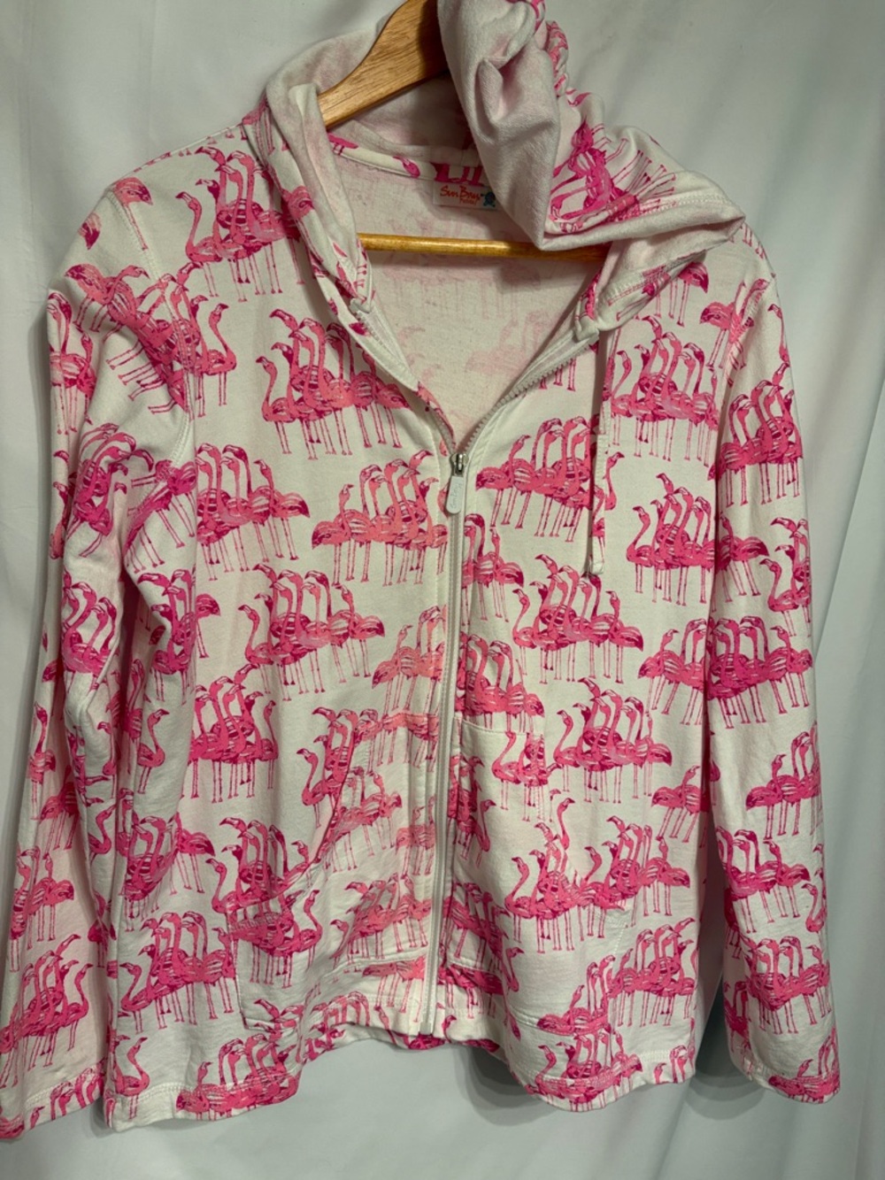 Sun Bay Petite Pink Flamingo Zip Hoodie Resortwear SZ Petite Large.